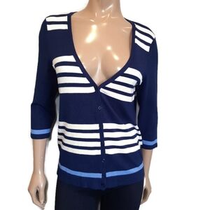 3/$20 LEO & NICOLE Striped Cardigan Sweater Cropped Sleeve Button Front Knit